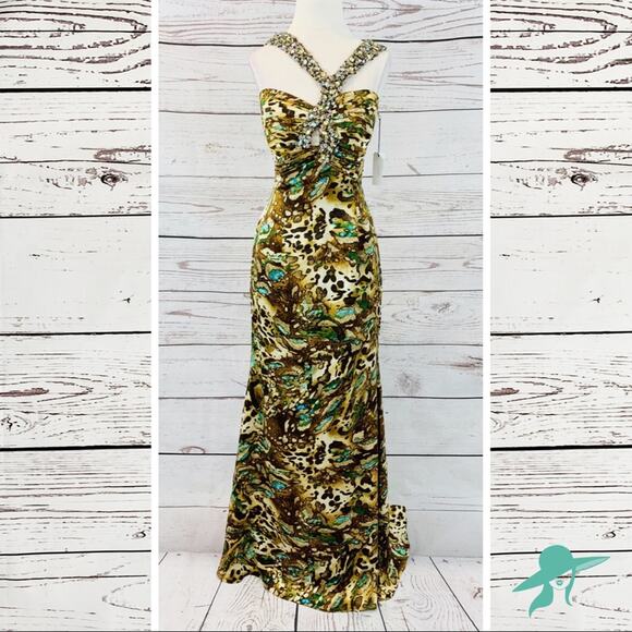 Night Moves Dresses & Skirts - Night Moves by Allure Animal print w/ teal beaded